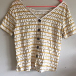 Striped yellow and white T